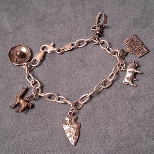 Vintage MWS Charm Bracelet Western Cowboy Alamo Bull